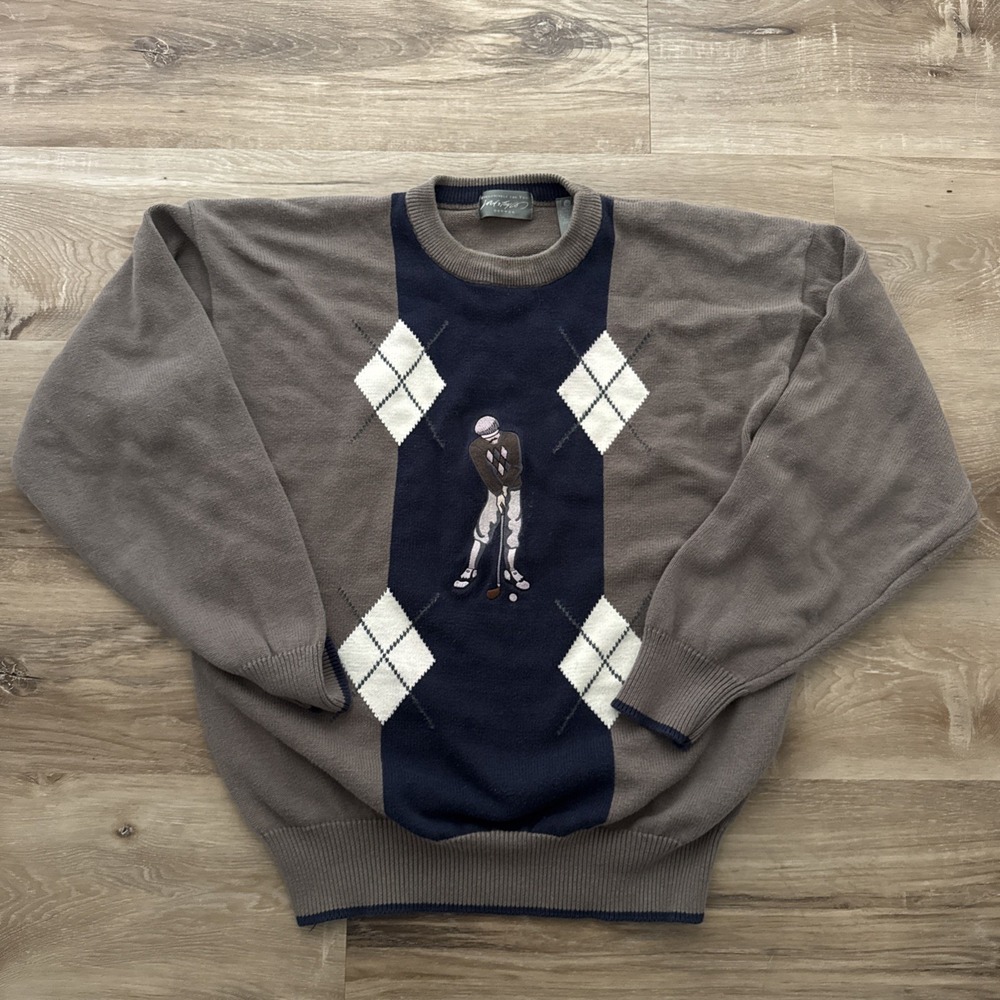 Vintage John Ashford Golf‎ Sweater Mens XL Tan Cotton Pull Over Golfer